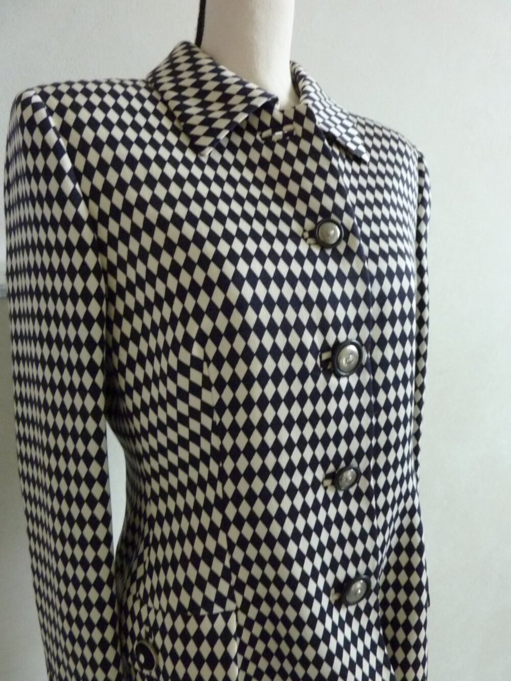$2400 Vintage Gianni Versace Black White Harlequin Wool Blazer Jacket SZ 44 8 10